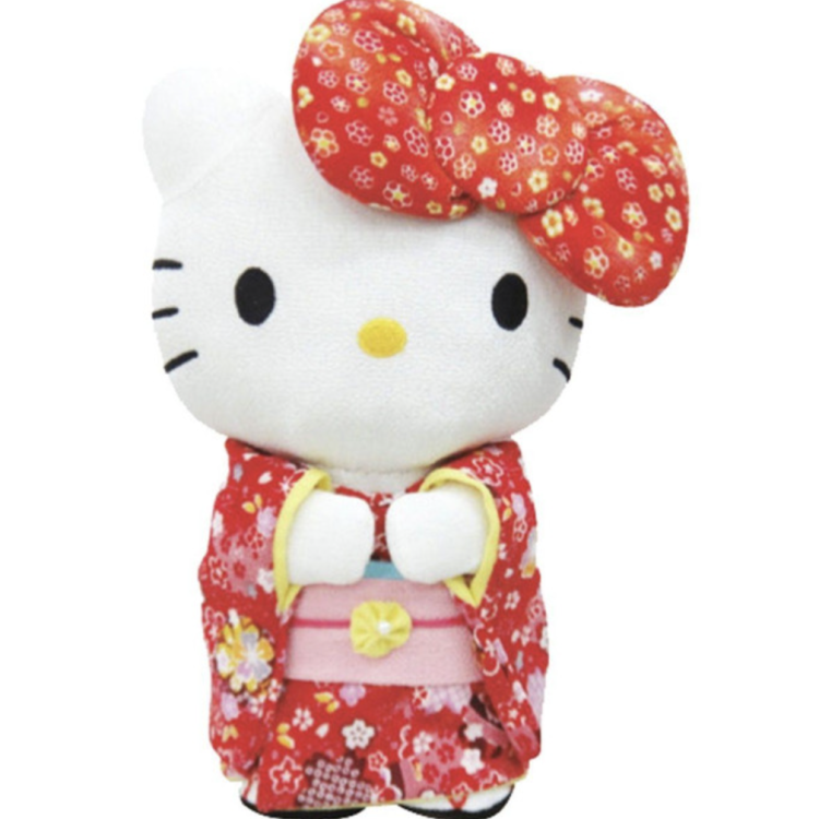 Big Ribbon Chirimen Hello Kitty Plush Toy L Red