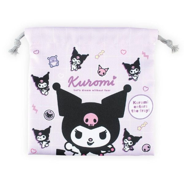 T's Factory Sanrio Flat Drawstring Pouch Kuromi Time