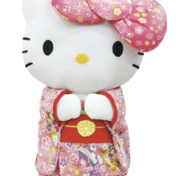 Big Ribbon Chirimen Hello Kitty Plush Toy (M)