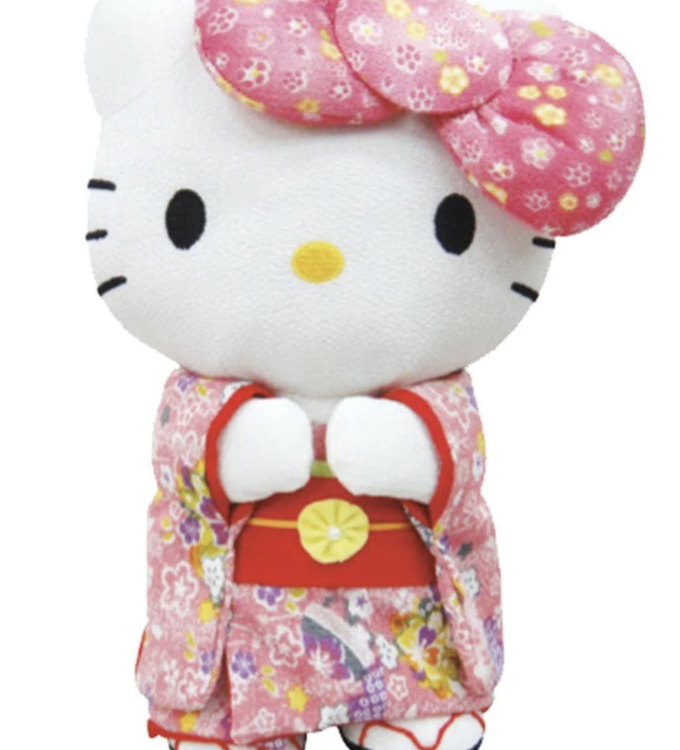 Big Ribbon Chirimen Hello Kitty Plush Toy (Large)