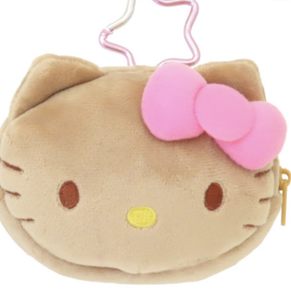 Sanrio Face-shaped Pouch with Carabiner - Hello Kitty Brown