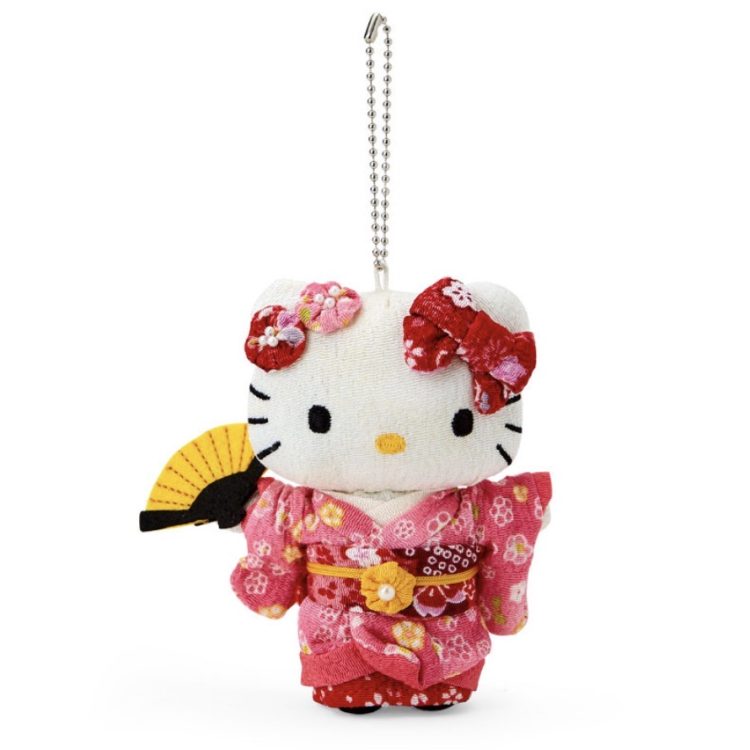 Hello Kitty Chirimen Japanese Doll Netsuke (Fan)