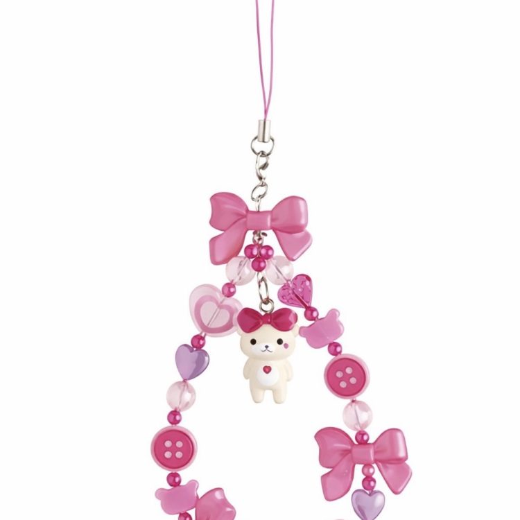 Rirakkuma Beaded Strap (pink leopard print)